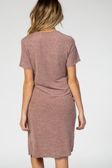 Mauve Short Sleeve Knotted Midi Maternity T-Shirt Dress