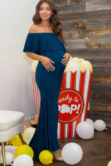 PinkBlush Teal Ruffle Off Shoulder Mermaid Maternity Photoshoot Gown/Dress