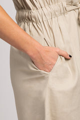 Taupe Collared Waist Tie Midi Dress