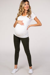 PinkBlush Olive Knit Full Length Maternity Leggings