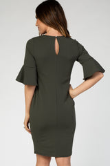 PinkBlush Olive Fitted Ruffle Sleeve Dress