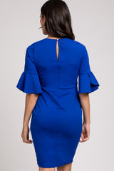 PinkBlush Royal Blue Fitted Ruffle Sleeve Dress