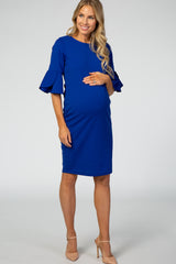 PinkBlush Royal Blue Fitted Ruffle Sleeve Maternity Dress