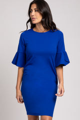 PinkBlush Royal Blue Fitted Ruffle Sleeve Dress