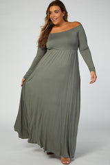 Olive Solid Off Shoulder Plus Maxi Dress