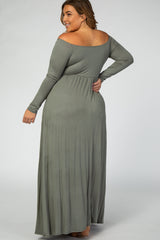 Olive Solid Off Shoulder Plus Maxi Dress