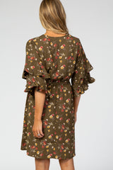Olive Floral Ruffle Maternity Dress