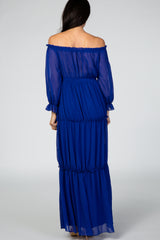 Royal Blue Tiered Off Shoulder Maxi Dress
