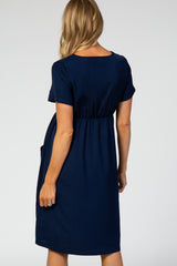 PinkBlush Navy Button Down Short Sleeve Maternity Dress