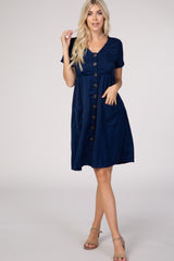 PinkBlush Navy Button Down Short Sleeve Maternity Dress