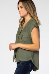Olive Cap Sleeve Collared Top