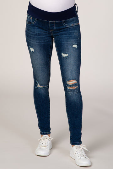 PinkBlush Blue Distressed Maternity Jeans