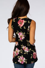 PinkBlush Black Floral Sleeveless Crochet Top