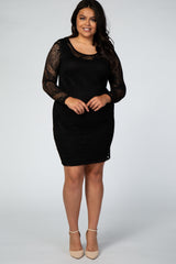 Black Cutout Long Sleeve Fitted Plus Dress