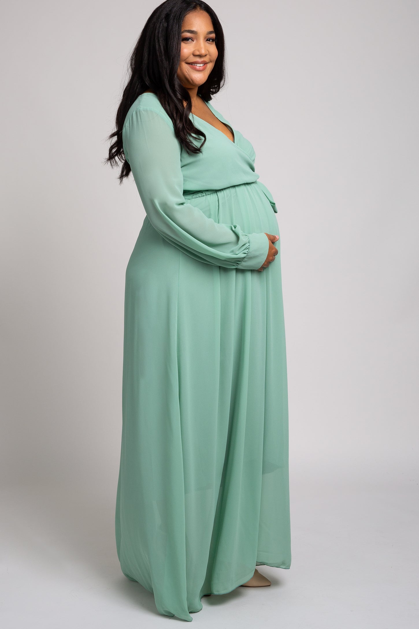 Mint Green Chiffon Maternity Plus Maxi Dress Mint Green Chiffon Maternity Plus Maxi Dress