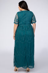 PinkBlush Teal Lace Mesh Overlay Plus Maxi Dress