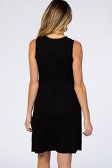 PinkBlush Black Sleeveless Round Neck Pom Pom Detail Maternity Dress