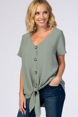 Green Button Tie Front Top