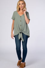 Green Button Tie Front Top