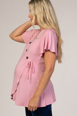PinkBlush Mauve Short Sleeve Button Accent Wrap Maternity/Nursing Top