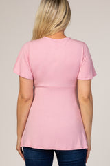 PinkBlush Mauve Short Sleeve Button Accent Wrap Maternity/Nursing Top