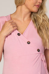 PinkBlush Mauve Short Sleeve Button Accent Wrap Maternity/Nursing Top