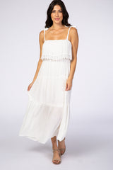 White Swiss Dot Tiered Maxi Dress