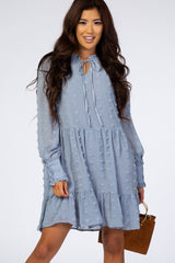 Light Blue Textured Chiffon Ruffle Hem Dress