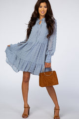 Light Blue Textured Chiffon Ruffle Hem Dress