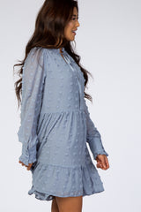 Light Blue Textured Chiffon Ruffle Hem Dress