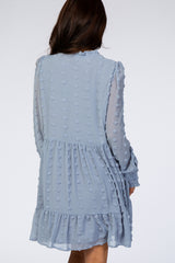 Light Blue Textured Chiffon Ruffle Hem Dress