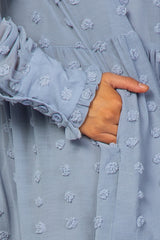 Light Blue Textured Chiffon Ruffle Hem Dress