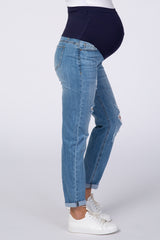 PinkBlush Light Blue Distressed Cuffed Hem Maternity Jeans
