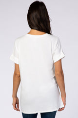 White V-Neck Cuffed Short Sleeve Top