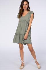 Sage Green Ruffle Maternity Mini Dress