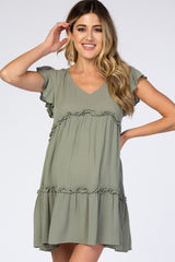 Sage Green Ruffle Maternity Mini Dress