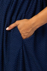 Navy Swiss Dot Short Sleeve Maternity Dress