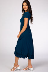 Dark Teal Ruffle Trim Hi-Low Maxi Dress