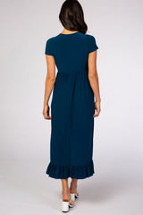 Dark Teal Ruffle Trim Hi-Low Maxi Dress