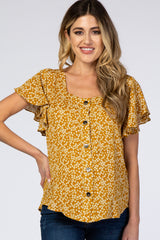 Mustard Floral Button Down Maternity Top