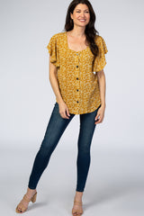 Mustard Floral Button Down Maternity Top