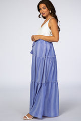 Blue Striped Tiered Maternity Maxi Dress