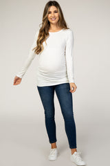 Ivory Long Sleeve Ruched Fitted Maternity Top
