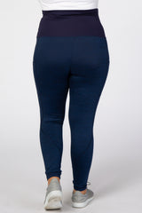 Navy Blue Marled Maternity Plus Leggings
