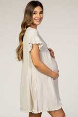 Beige Fringe Linen Maternity Dress