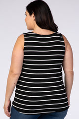 Black Striped Sleeveless Round Neck Plus Tank Top