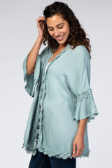Light Blue Crochet Lace Ruffle Sleeve Cover Up