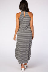 Charcoal High Neck Sleeveless Side Slit Maxi Dress