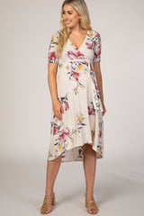 Ivory Floral Draped Hi-Low Maternity Dress