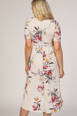 Ivory Floral Draped Hi-Low Maternity Dress